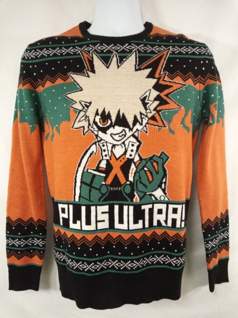 My Hero Academia Katsuki Bakugo Plus Ultra Holiday Ugly Sweater Box Lunch SZ XS